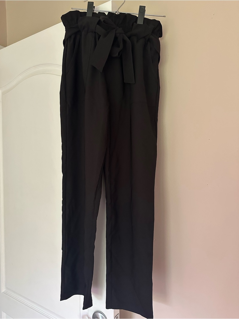 Grace Karin Black Paperbag Waist Tie Trousers